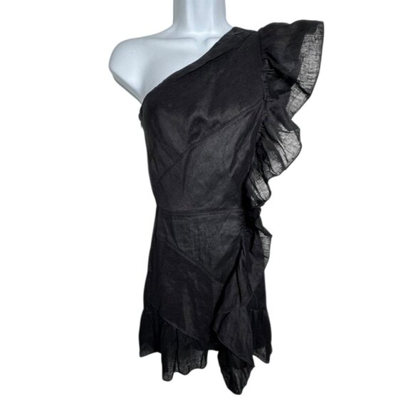 Isabel Marant Étoile Teller Dress Black Linen One Shoulder Ruffle Size 34 US 2 - Picture 2 of 10
